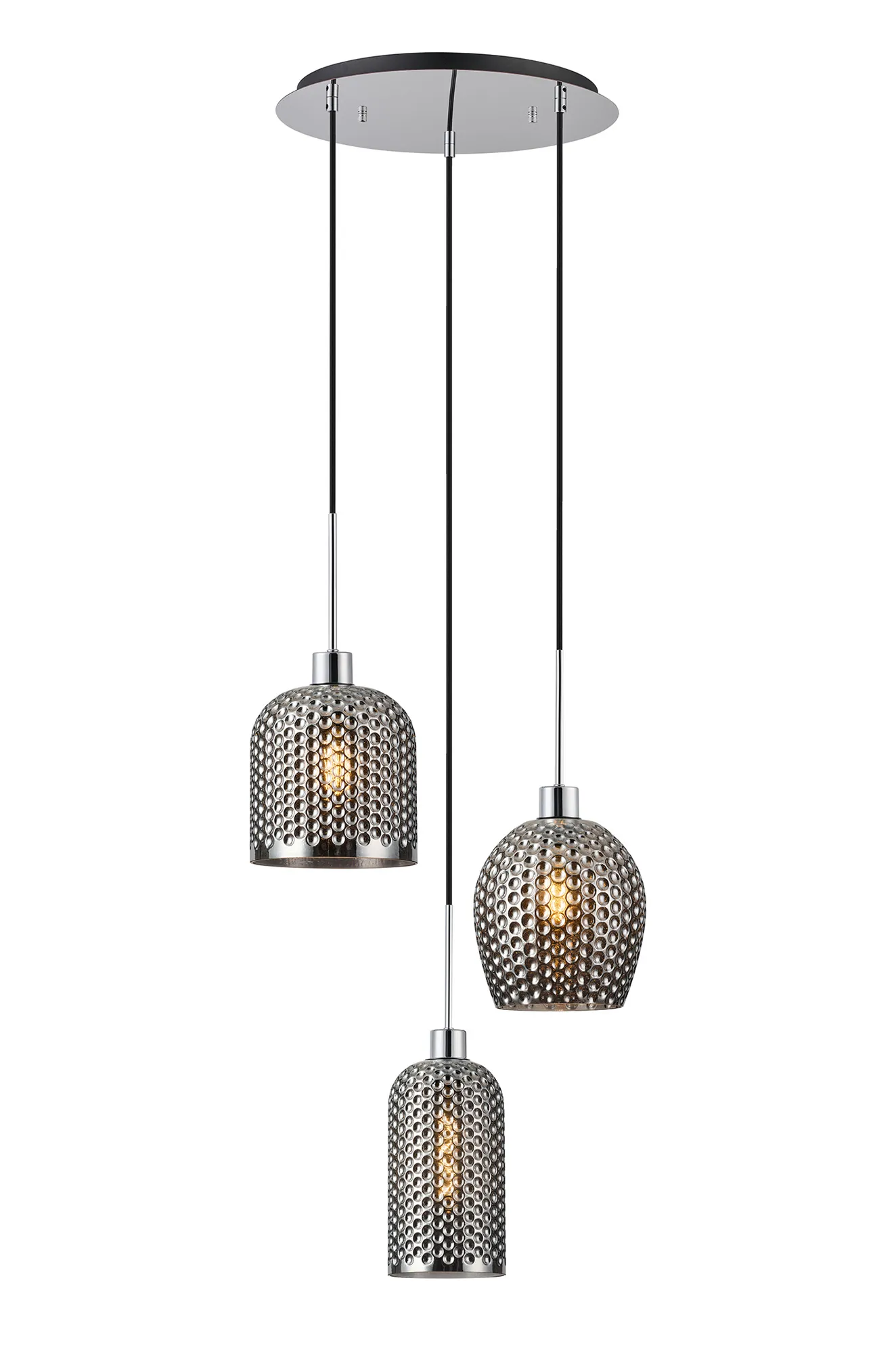 Lori 40cm Round Pendant, 3 Light Adjustable E27, Polished Chrome/Matt Grey Various Patterned & Wine Shades